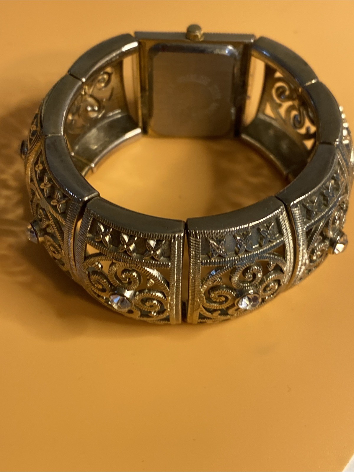 Ld’s Sophie Quartz Watch Yellow Case & Band 8 CZ’s in Band Stretch Bracelet