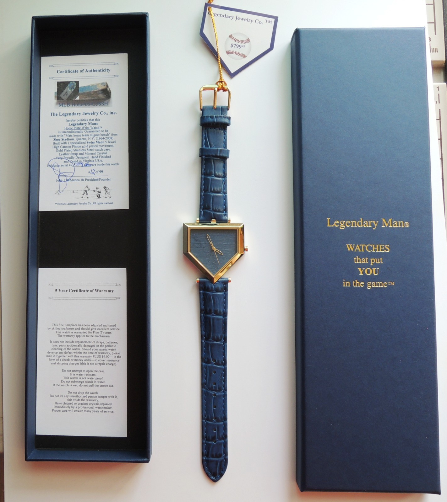 New York Mets Shea Stadium Dugout Home Plate Watch Men Limited Edition of 99 COA