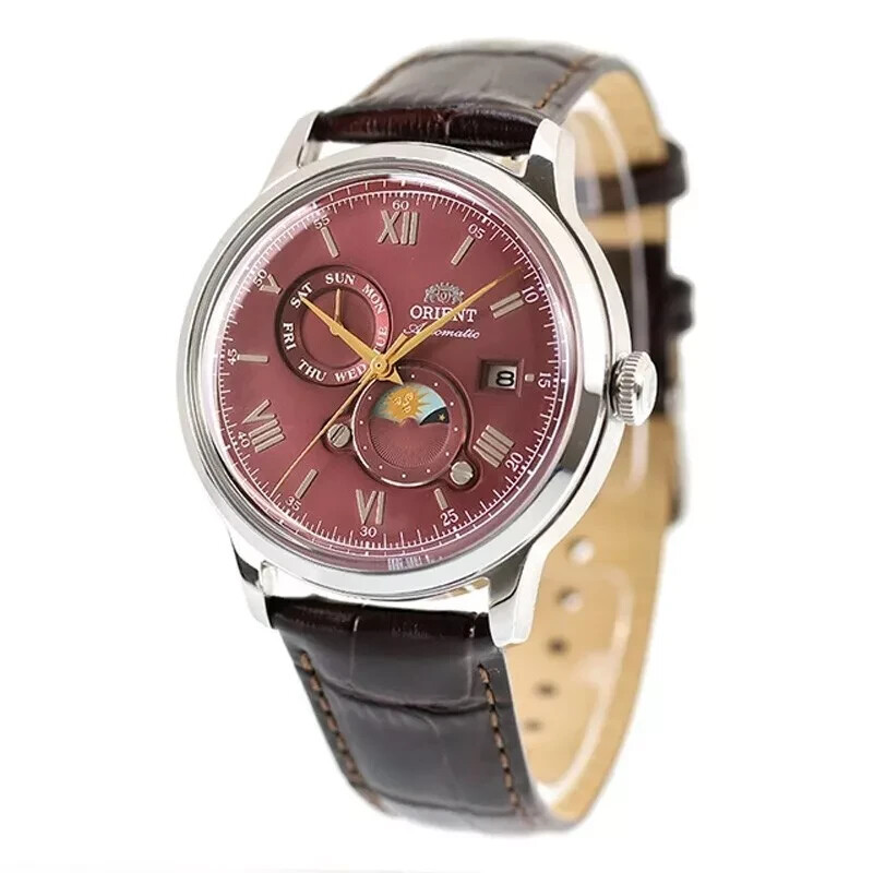Orient Bambino RN-AK0807R SUN & MOON Red Dial Automatic Mechanical Men Watch New