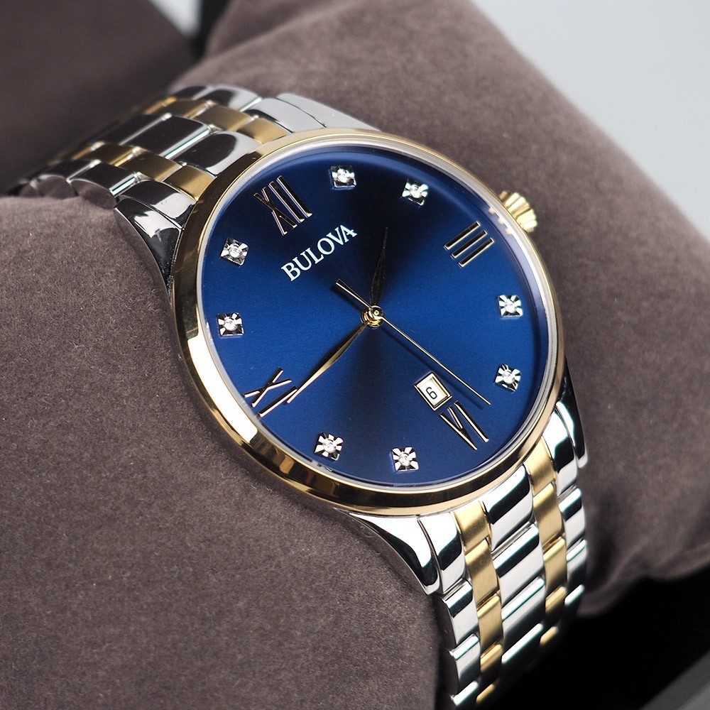 Bulova 98D130 Classic Diamond Blue Dial Two-Tone Stainless Quartz Men’s Watch