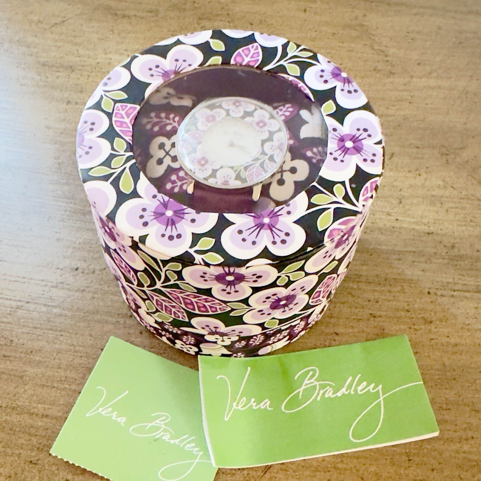 Vera Bradley Plum Petals Floral Watch Purple Leather Band Working w/ Box and Tag