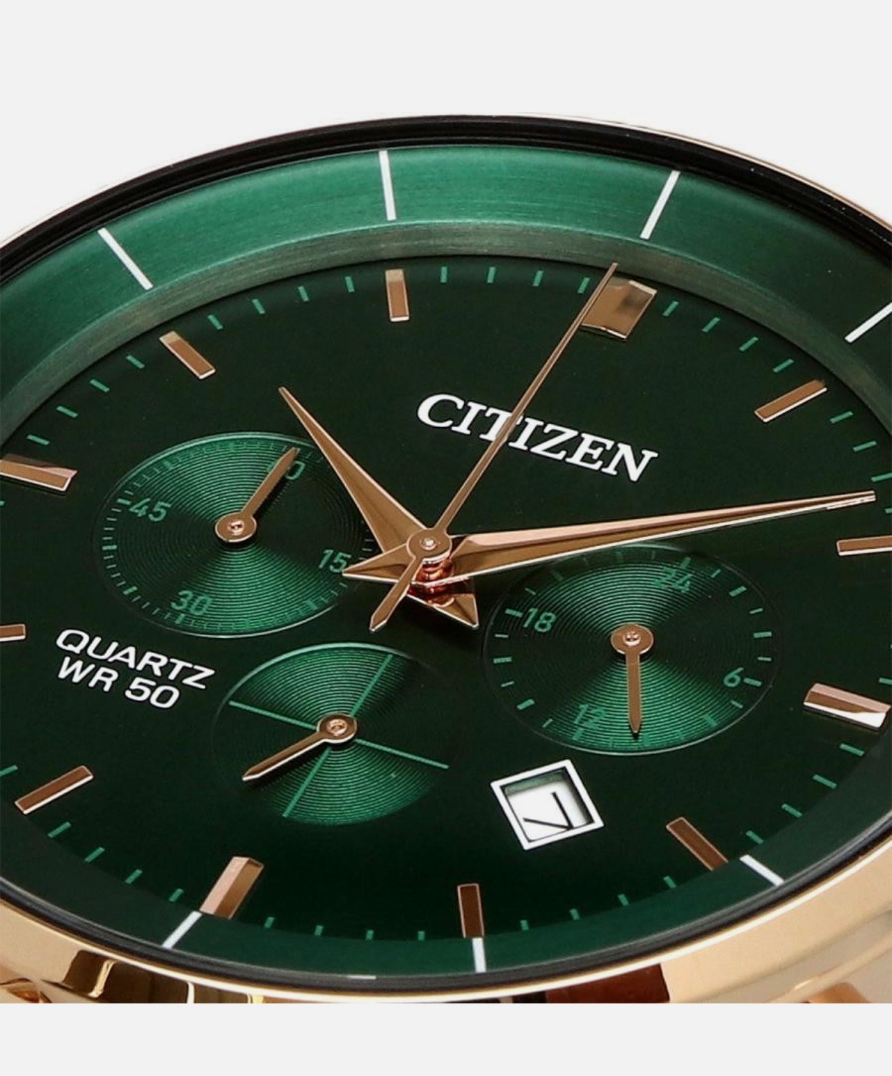 Citizen Chronograph Rose Gold Stainless Steel Green Multi-Dial Watch AN8223-54X