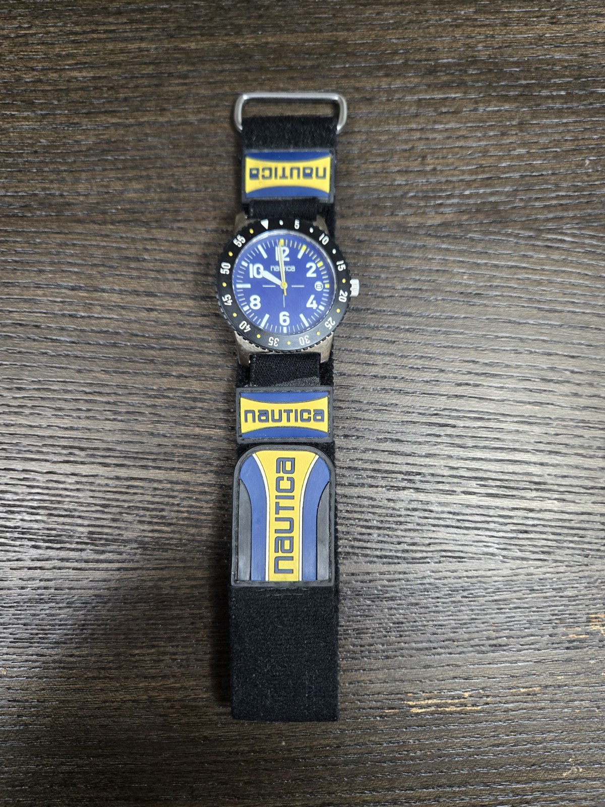 Vtg RARE Nautica Mens Watch 065096 Blue Yellow Strap Band Date Japan Movement