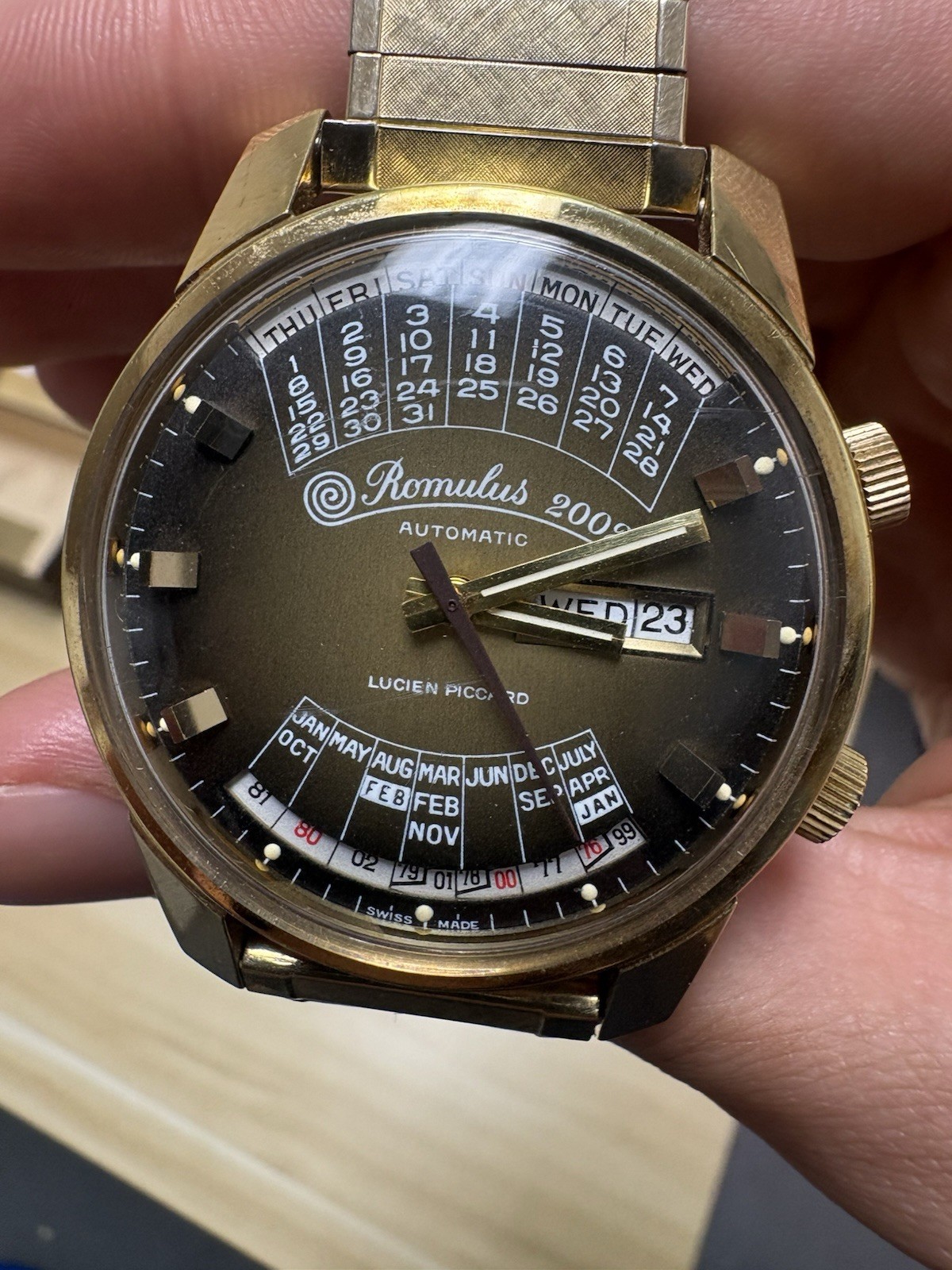 Rare Lucien Piccard Romulus 2002 Automatic Swiss Calendar Watch Full Set Works!