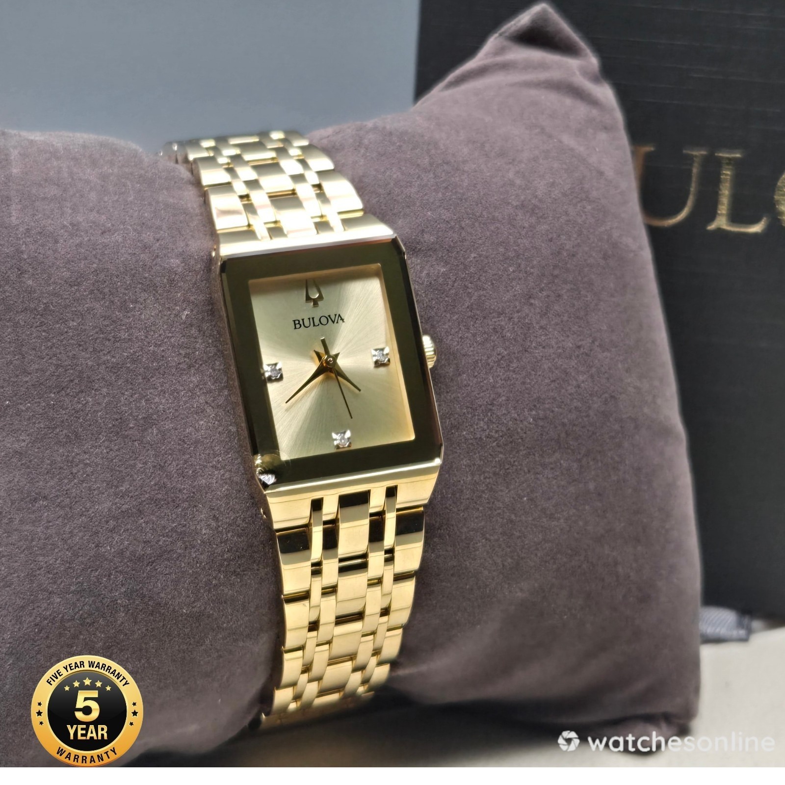 Bulova Modern Store Display Women’s Gold Tone Gemmed Quartz Watch 97P140