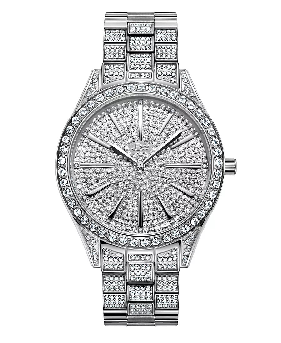 JBW J6383C CRISTAL 34mm 12 DIAMONDS Quartz Silver Dial / Stainless Steel WATCH