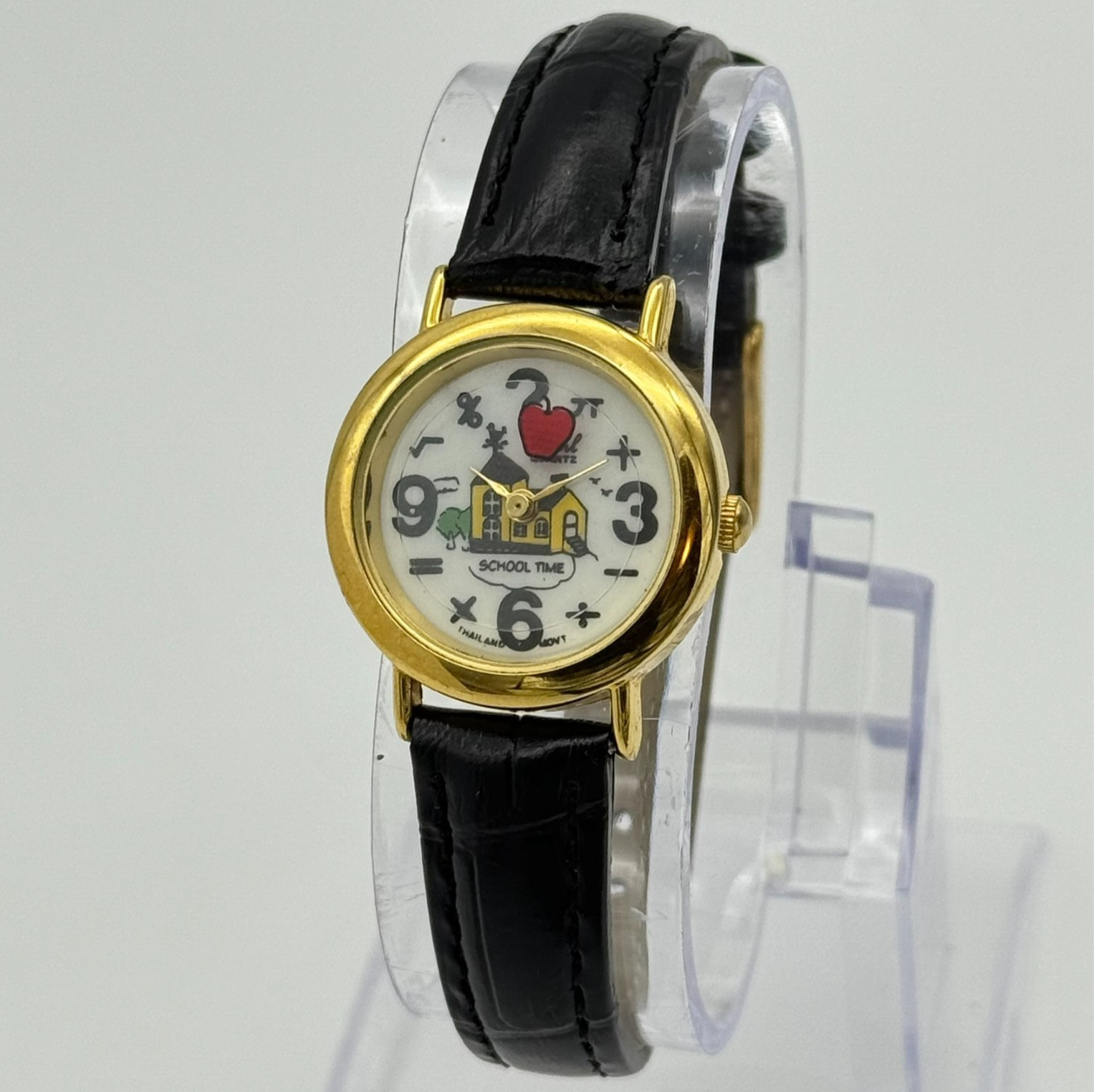 Women’s PEARL Gold Tone Apple Second School Time Teacher Watch, 24mm, Runs, Vtg