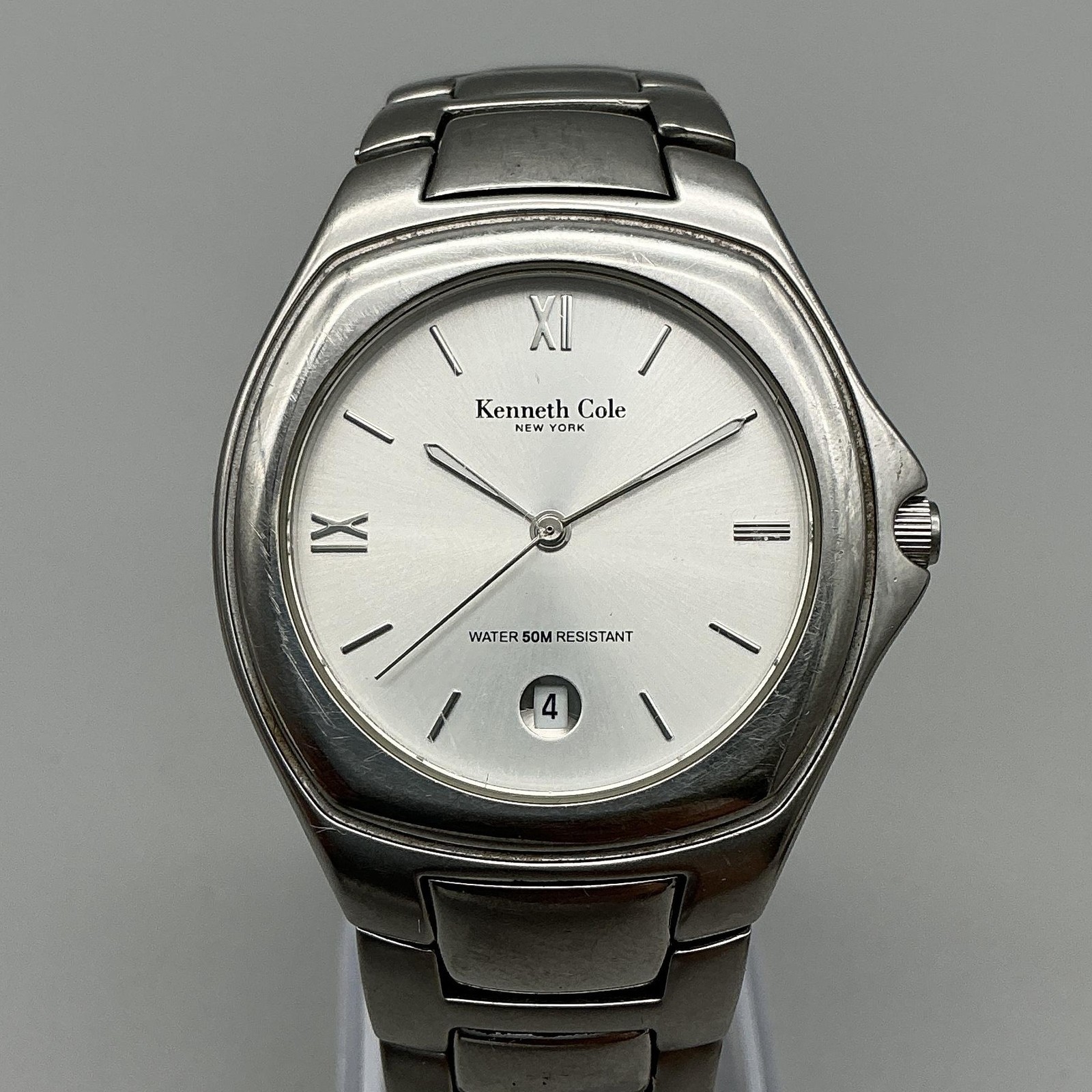 Kenneth Cole Mens Watch 37mm Silver Dial Stainless Date KC3289 New Battery 7.25″