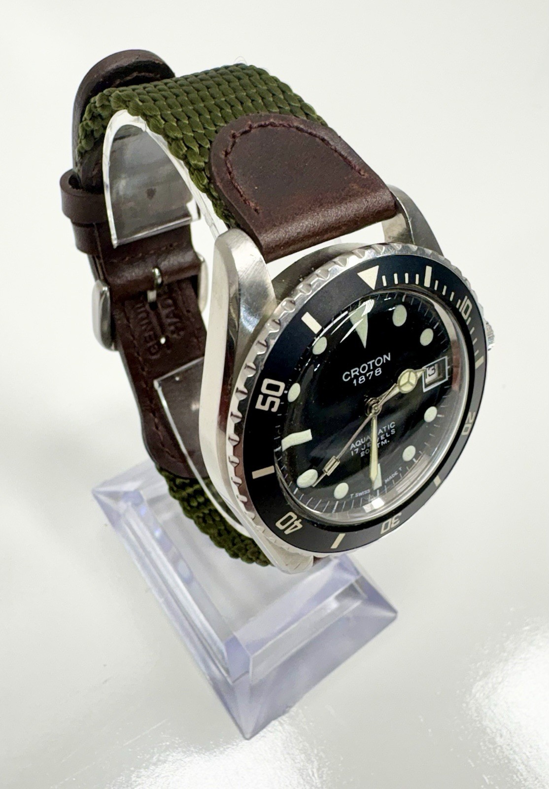 Vintage 60s 70s Era Croton Automatic Skin Diver 17 Jewel Men’s Wrist Watch Works