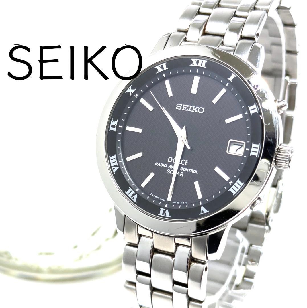 Seiko Dolce 44mm 18cm Wrist Solar Radio Controlled Mens Watch Black Dial