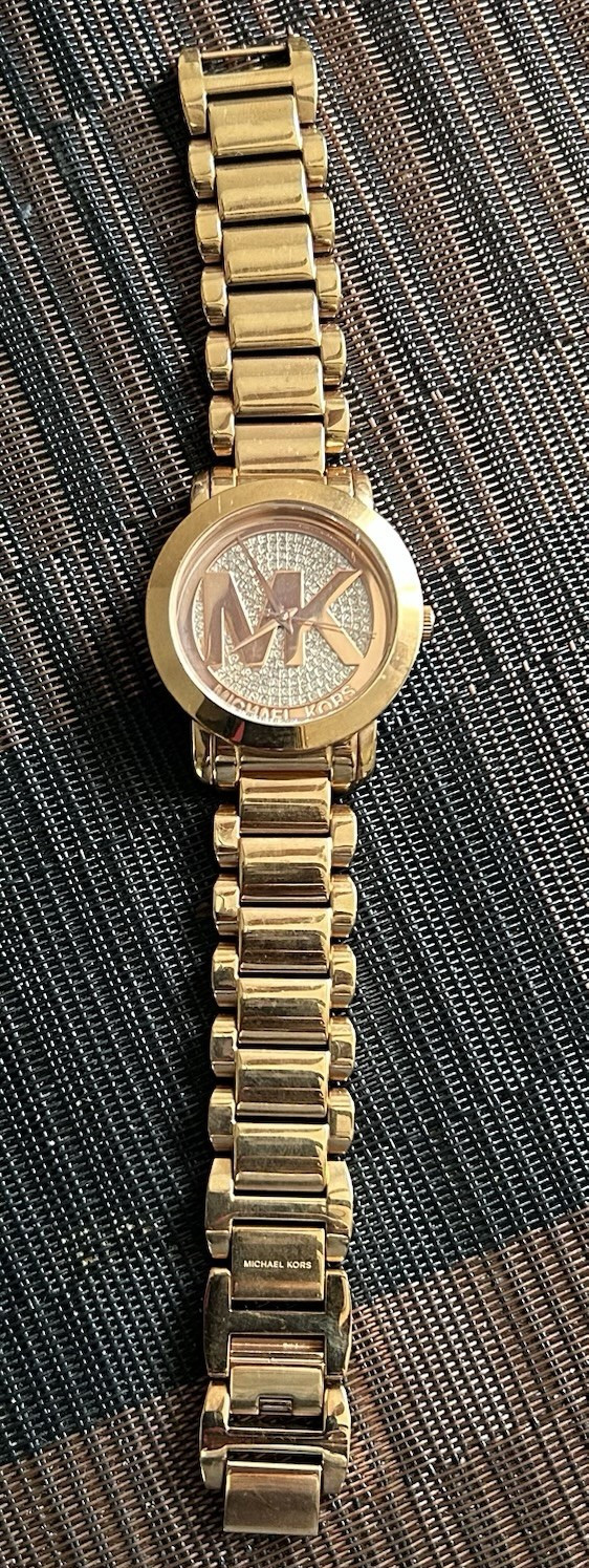 Michael Kors Gold Tone MK Logo Crystal Dial Bracelet Watch