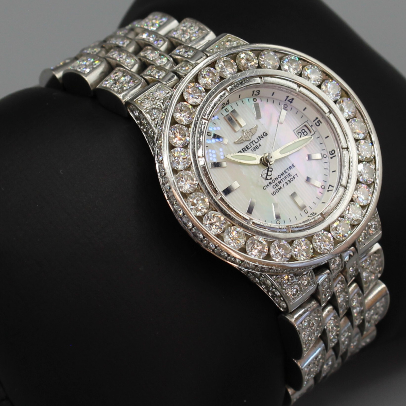 21 CARAT BUST DOWN BREITLING STARLINER WHITE MOTHER OF PEARL DIAL DIAMOND WATCH!