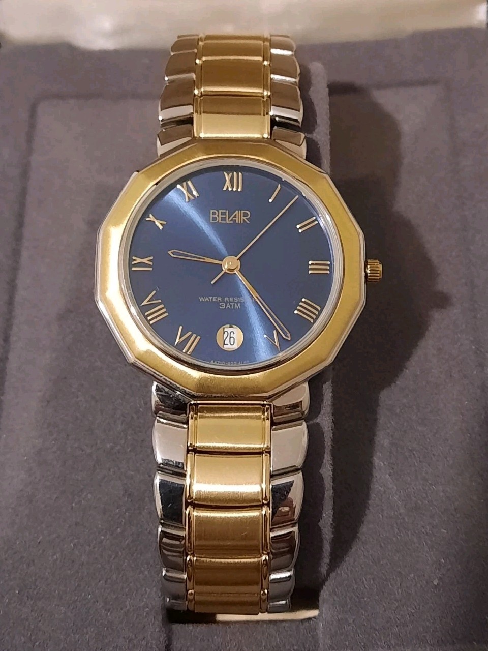 Rare American BELAIR Quartz Two-Tone Date blue dial Men’s Watch swiss ETA movemt