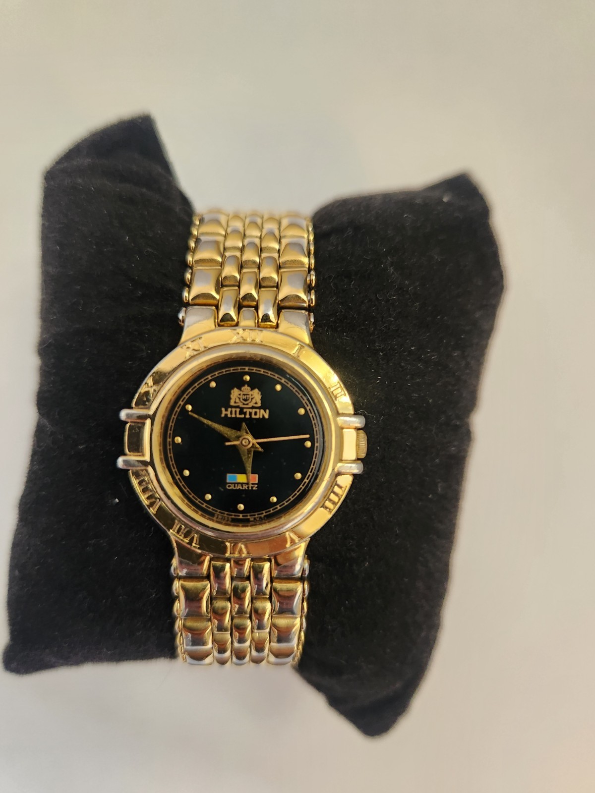 Hilton Quartz 18K Gold Plated Water-Resistant Watch Sapphire Glass Black Dial