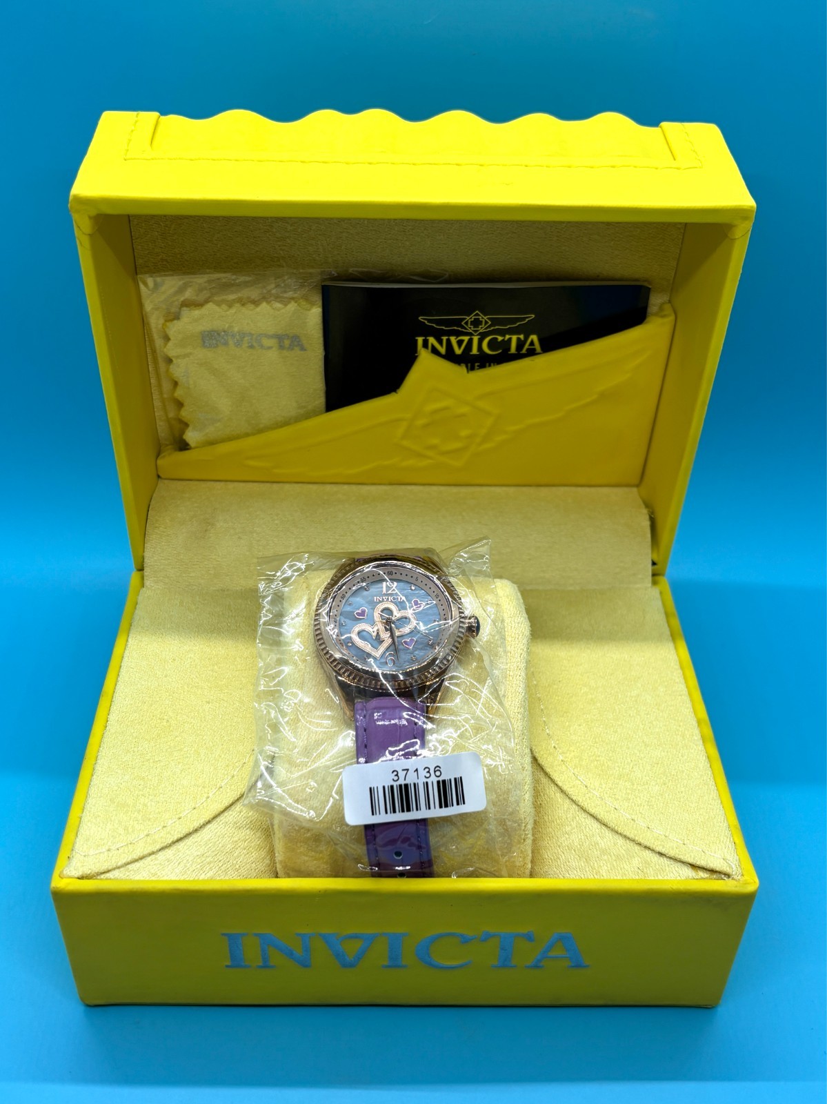 Invicta Wildflower Lady Watch 37136 Purple Leather Band Mother of Pearl Face NIB