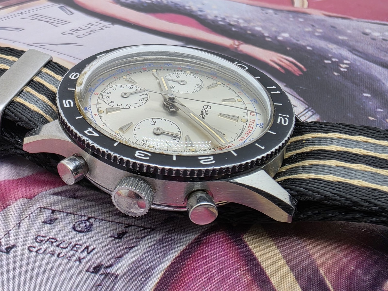 Vintage Gallet MultiChron Pilot Chronograph Stainless Steel Valjoux 72