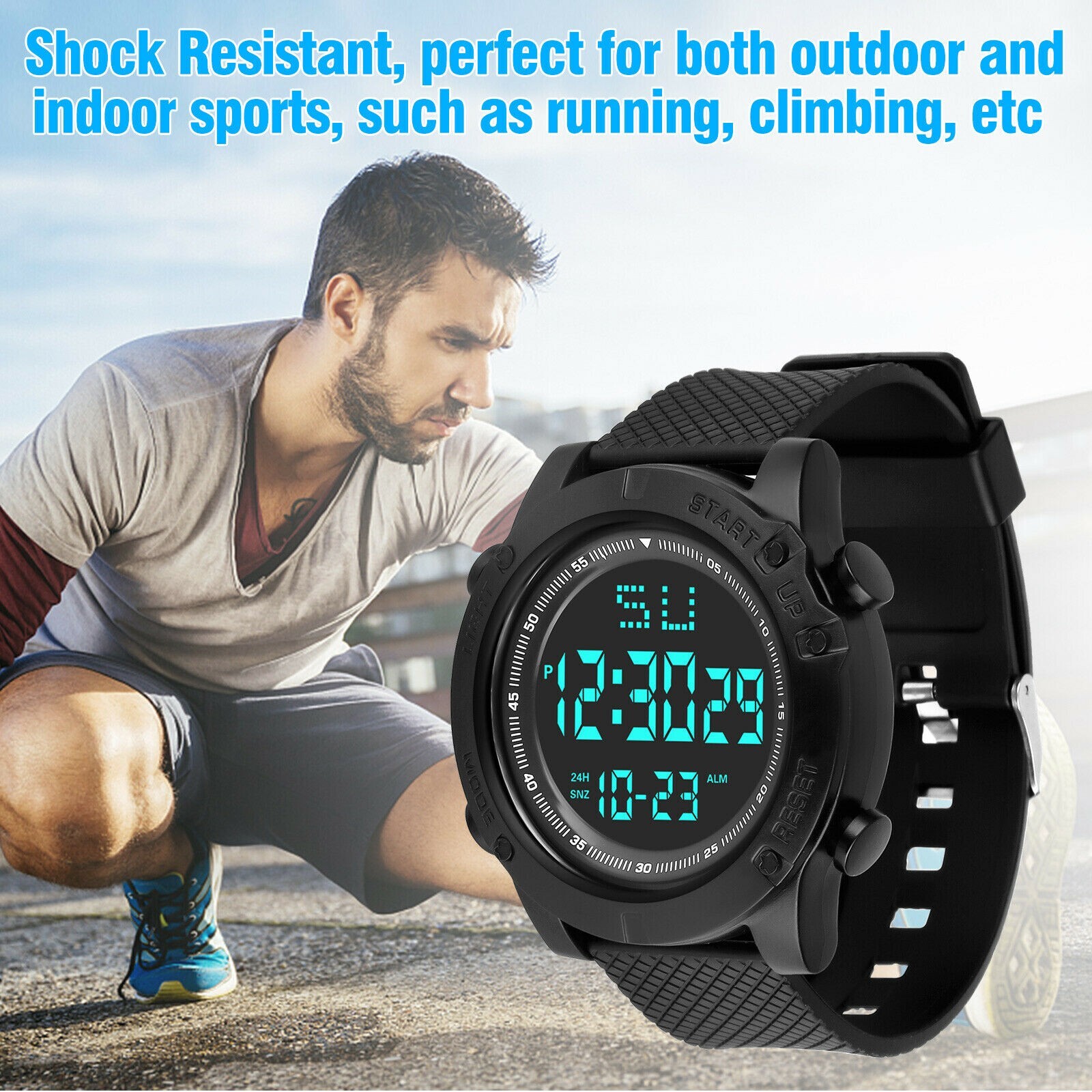 Fashion Men’s LED Sports Waterproof Watch Large Digital Multifunction Wristwatch