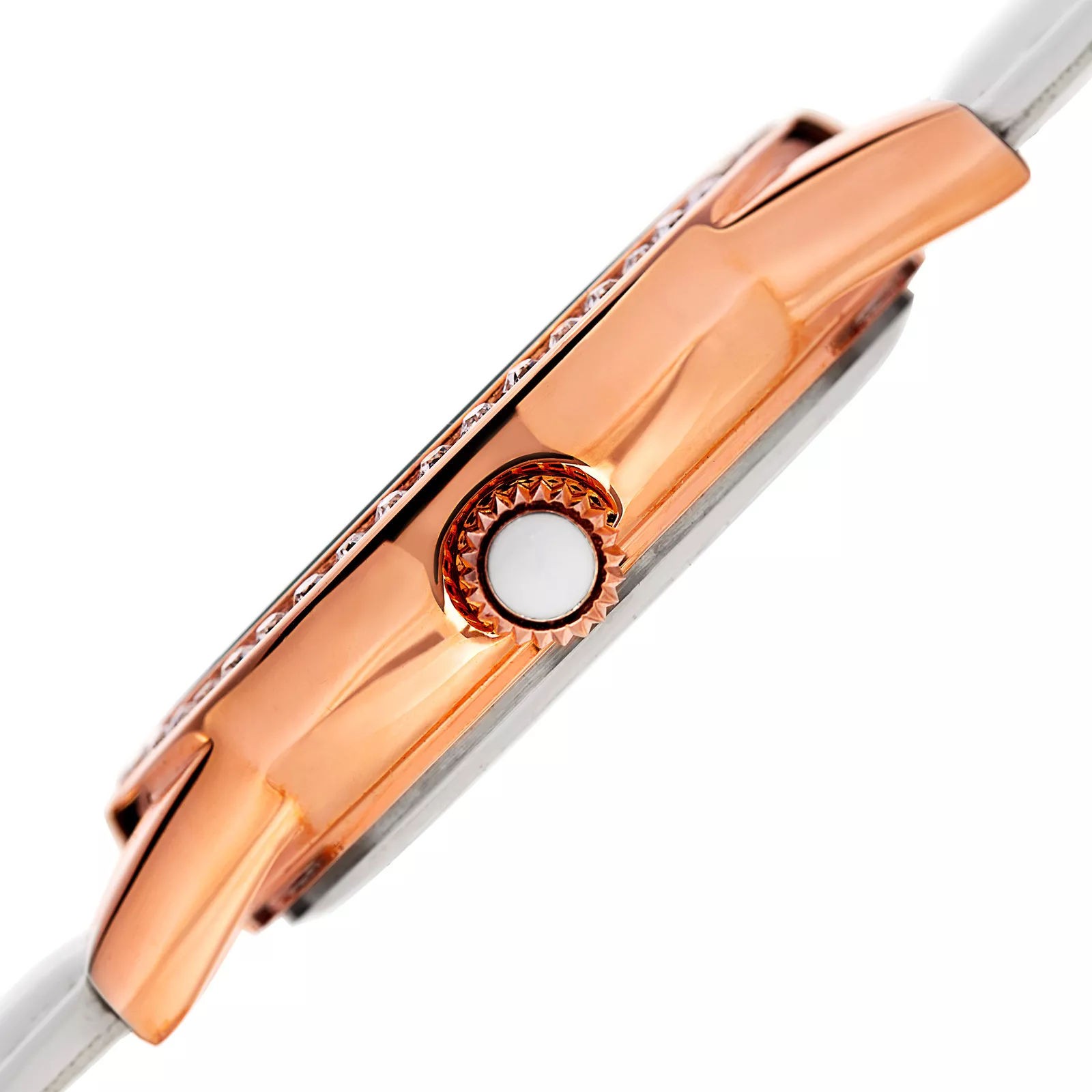 August Steiner AS8234WT Rose Day Date MOP Dial White Leather Strap Womens Watch