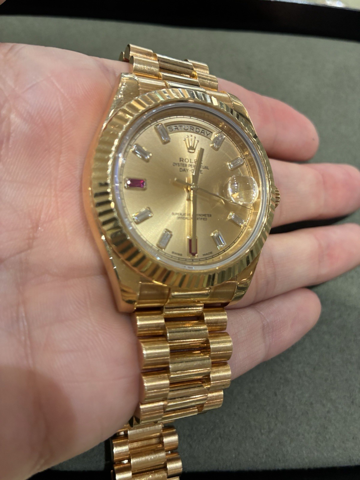 Rolex Day-Date II Presidential 41mm Diamond & Ruby Dial Yellow Gold – 218238