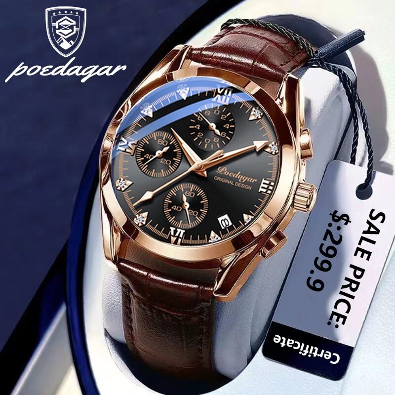 Men Watches Leather Quartz Watches Sport Chronograph Business Men’s Wristwatches
