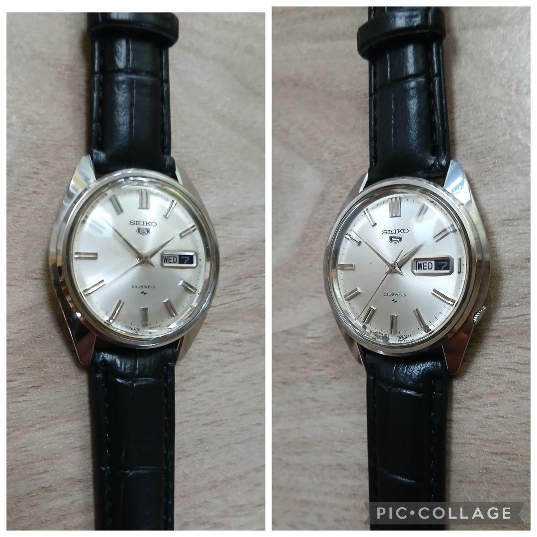 Seiko 5 Wristwatch 23 Jewels Silver Dial Black Leather Band Analog Working Men