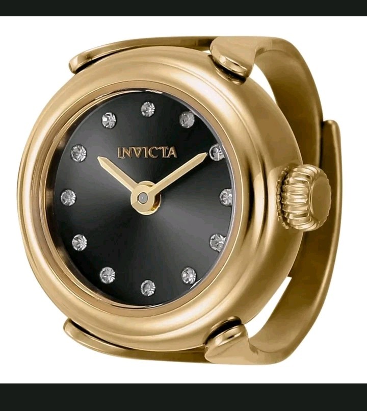 Invicta Mini Angel Lumalink Quartz Crystal Black Dial Ladies Ring Watch 44482