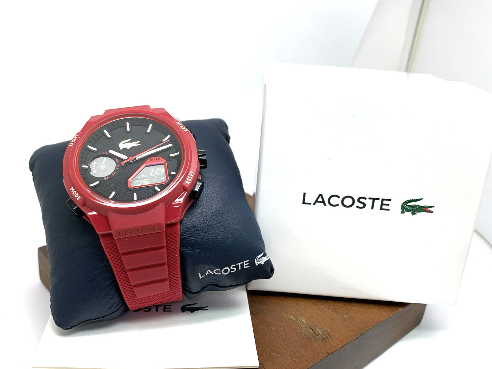 Lacoste Men’s Watch 2011368 Quartz Analog Digital LC33 Red Dial Rubber Band 45mm