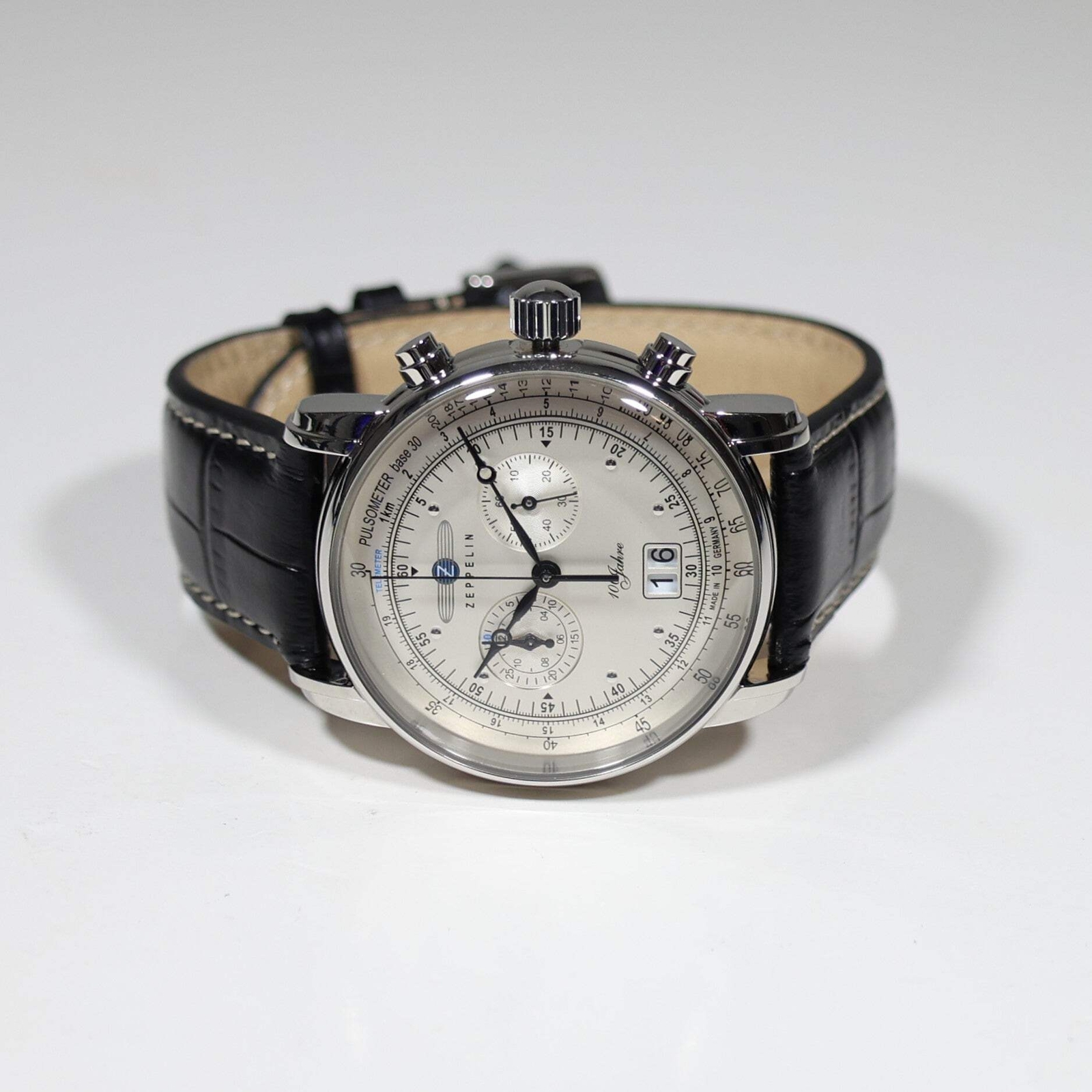 Zeppelin 100 Years Men’s Chronograph Black Leather Strap Watch 7690-1