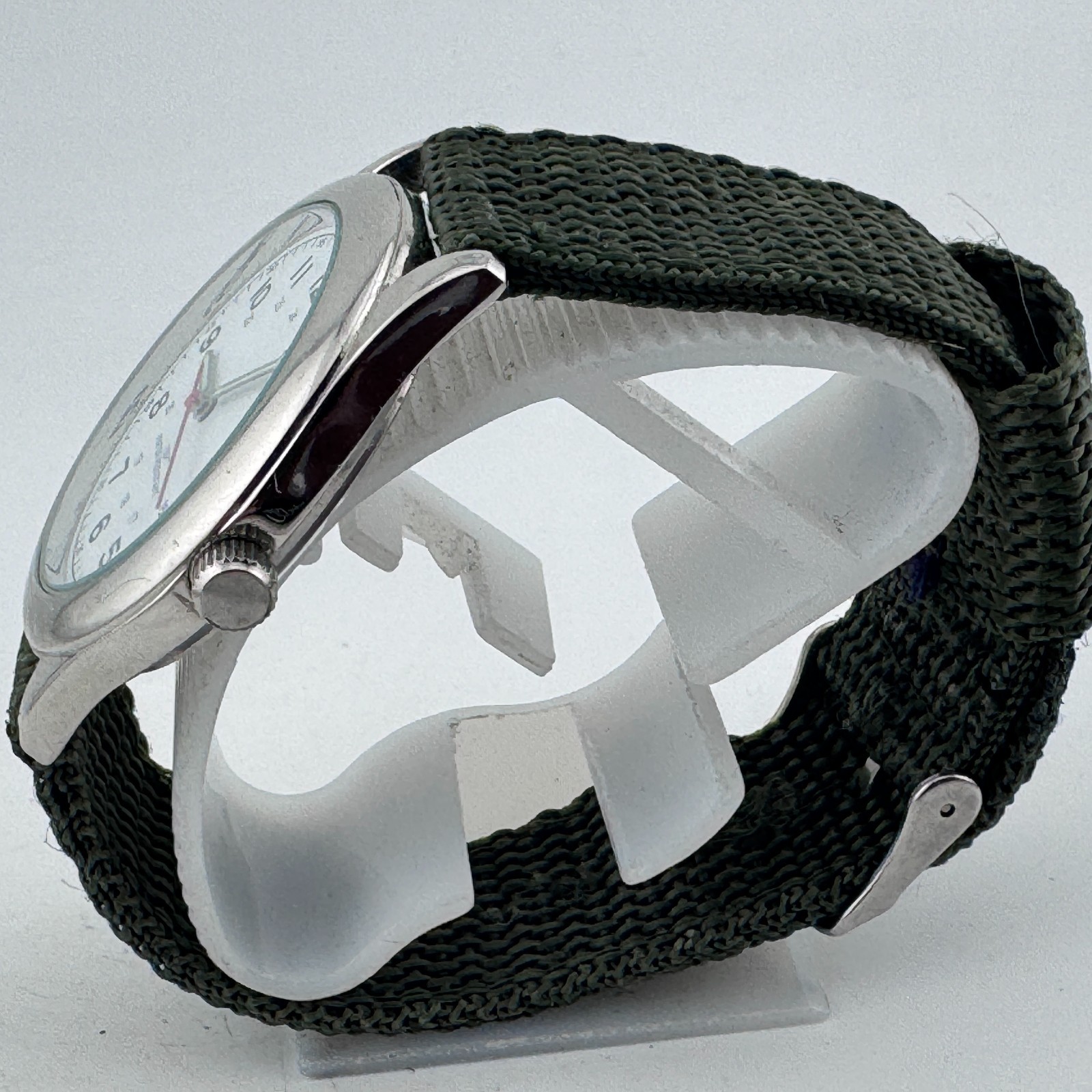 VTG FMD Japan Quartz Watch Men 30m Silver Canvas Military Dial Analog New Batter