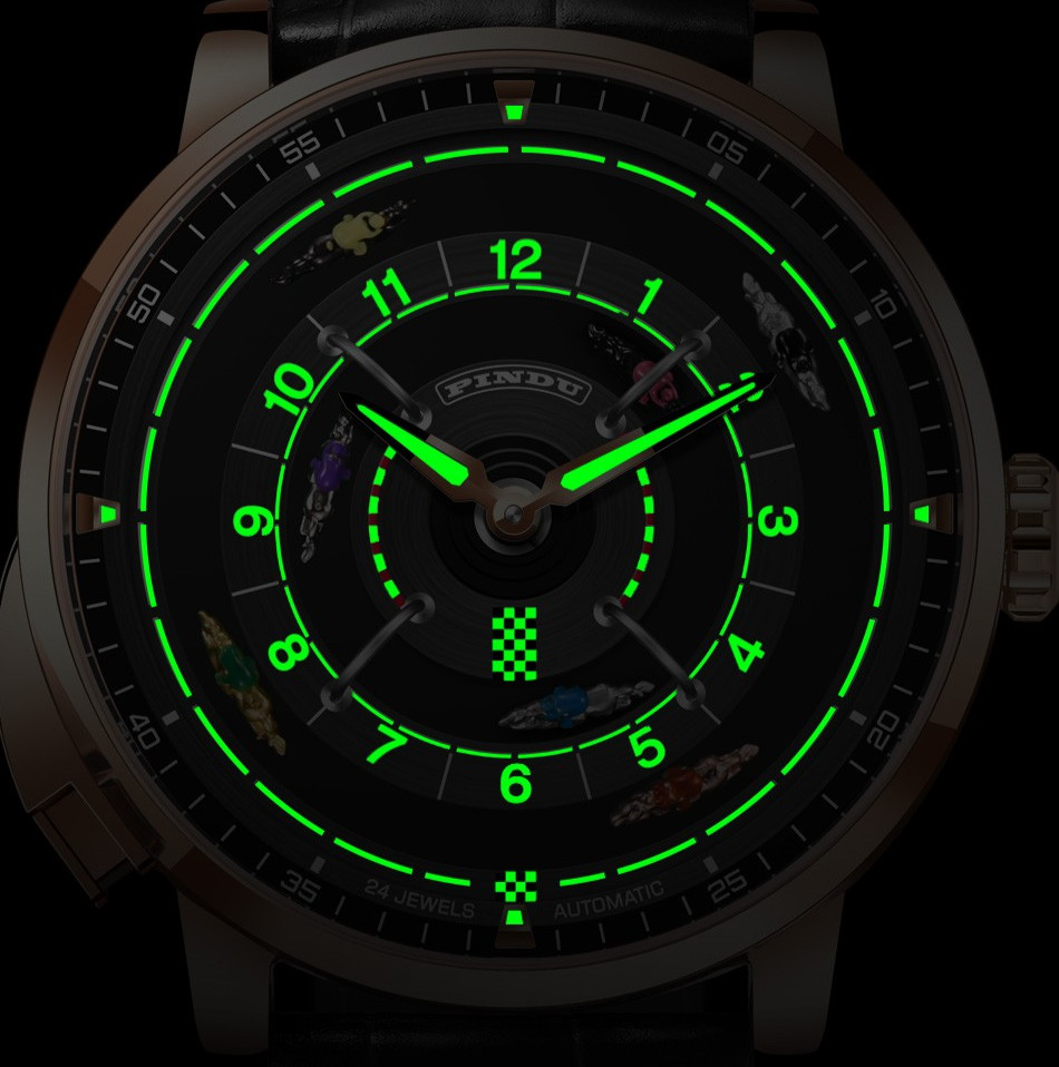 PINDU Men’s Mechanical Watch – Horse Racing Dial Sapphire Glass 5ATM Waterproof