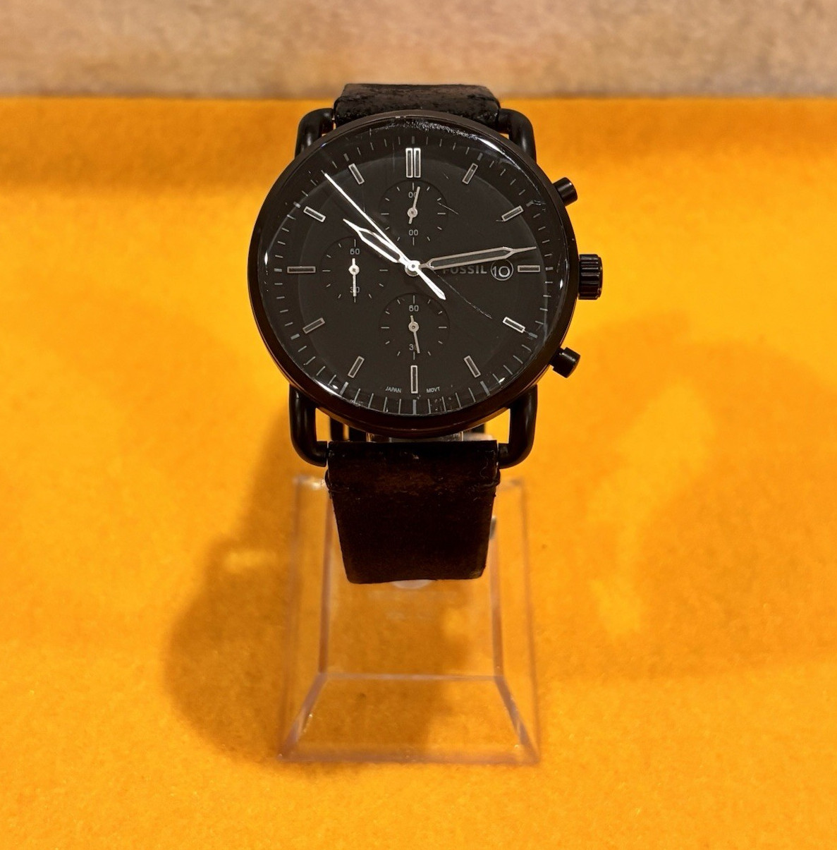 Fossil Commuter Chronograph FS5504 men’s. All black with leather strap.