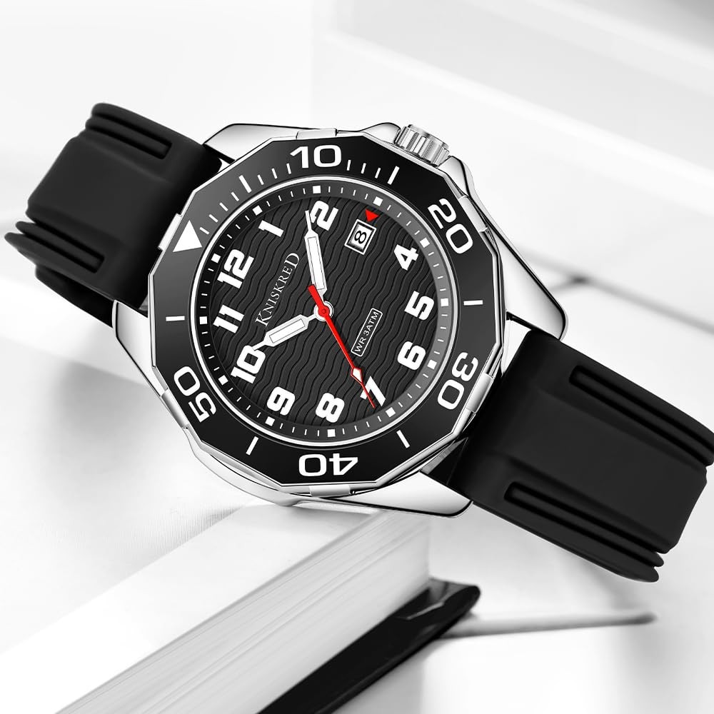 Sports Watch for Men with Easy Read Dial and Stainless Steel Band or Silicone…