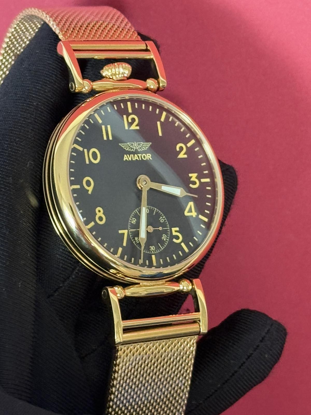 Molniya Watch Mechanical Aviator Wrist Golden Russian USSR Molnja Gold Strap