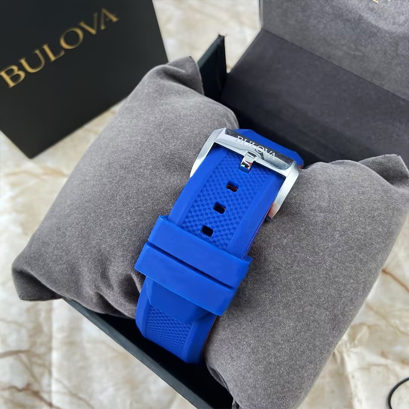 Bulova Marine Star Blue/WhiteDial Red Silicone Men’s Automatic 98A225 Watch 45mm