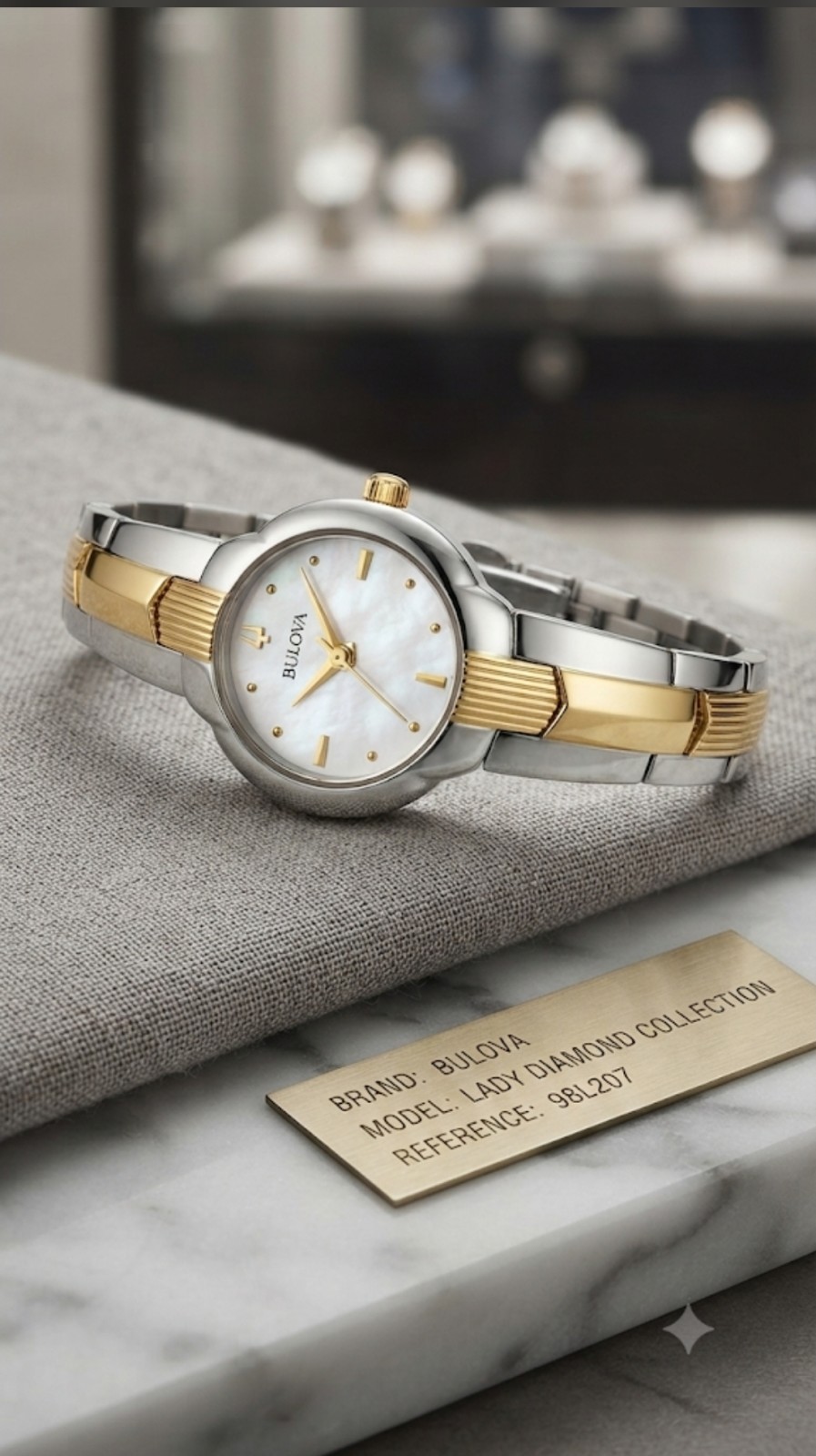 Bulova Lady Diamond Collection Quartz Two-Tone White Dial Water Resistant 24mm