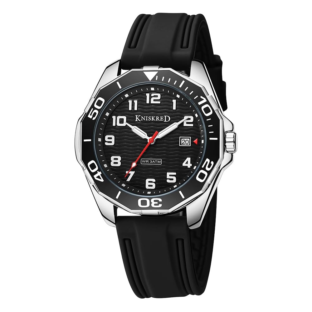 Sports Watch for Men with Easy Read Dial and Stainless Steel Band or Silicone…