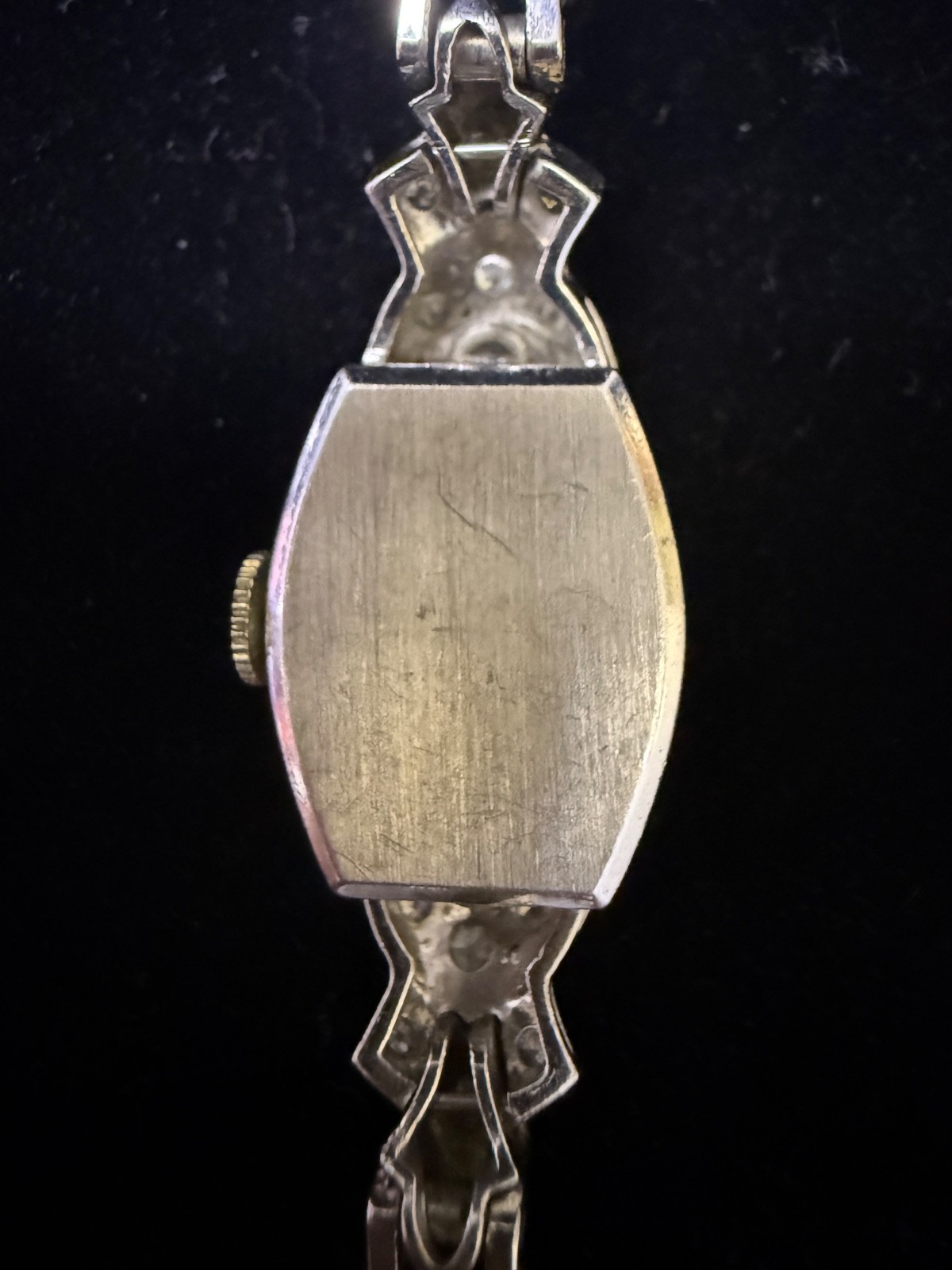 Vintage Hamilton Platinum Diamond Cocktail Watch 14K Gold Bracelet Art Deco