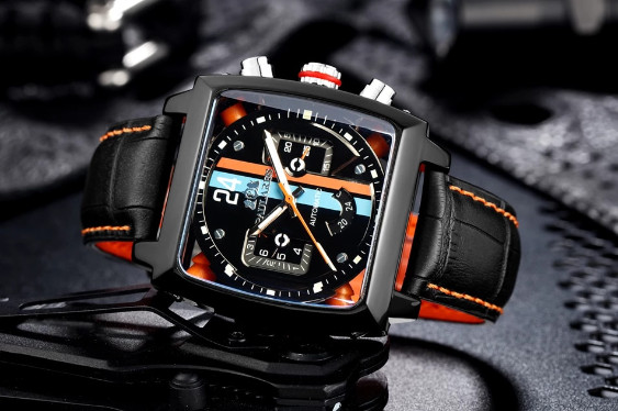 Automatic Mechanical Self-Wind Men’s Watch Square Sports Leather Band Waterproof