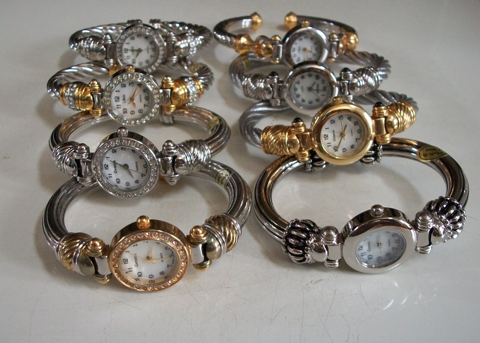 Women’s number dial cable silver or gold finish rhinestones cuff fashion watch