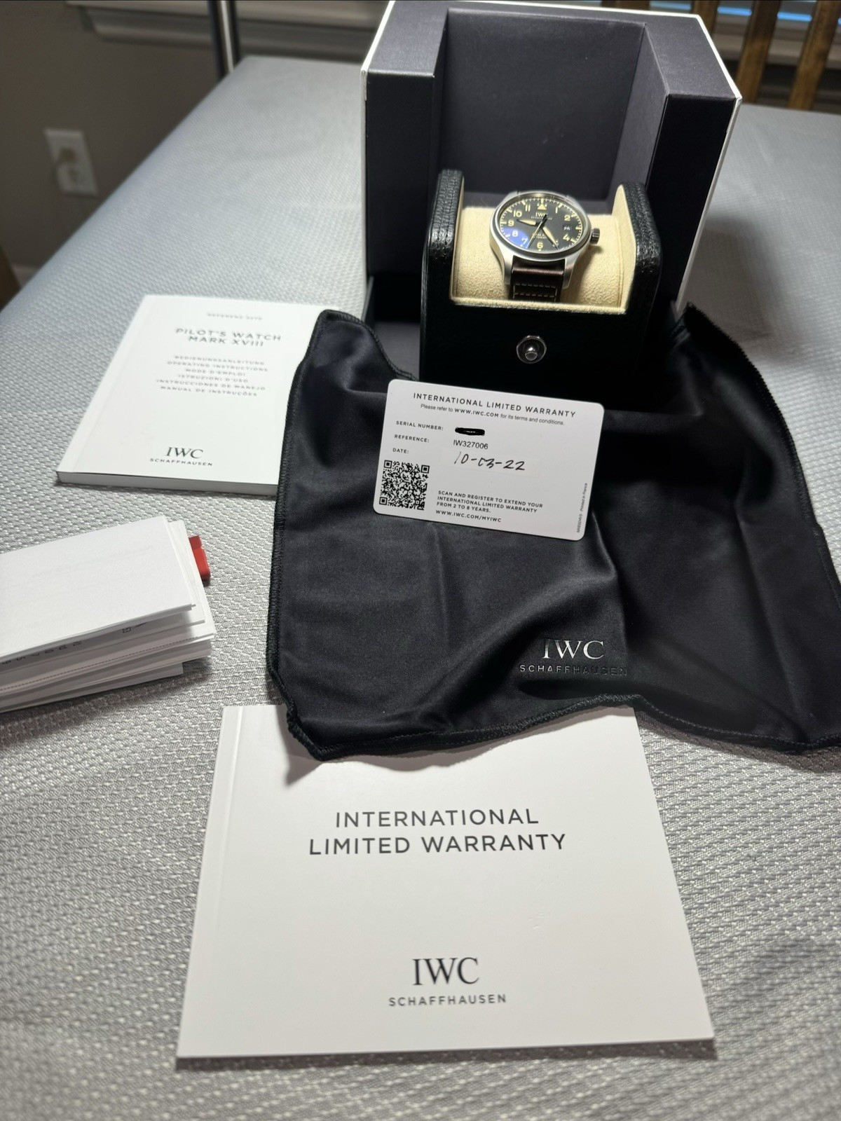 IWC Pilot’s Watch Mark XVIII Titanium Black Dial Date Brown Leather Strap