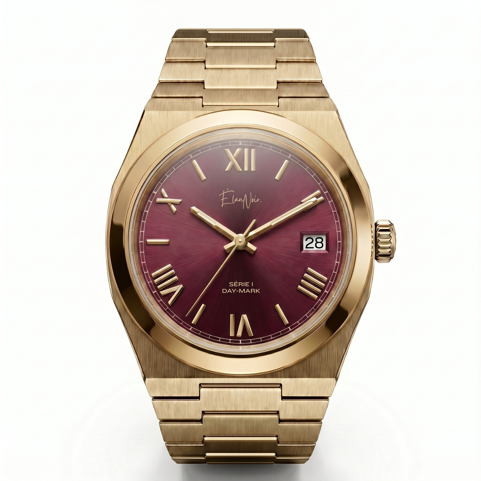 Élan Noir Série I Gold/Maroon 36mm Automatic NH35 Sapphire Crystal Steel Watch