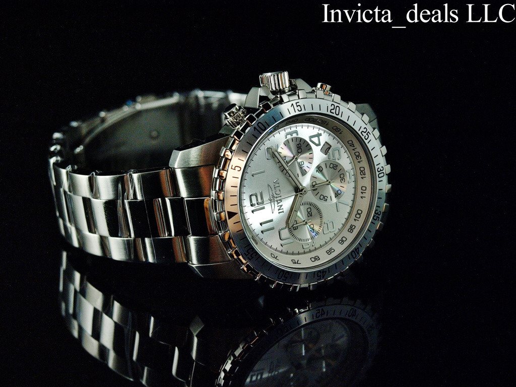 Invicta Men’s 45mm Specialty PILOT Chronograph SILVER DIAL Silver Tone SS Watch