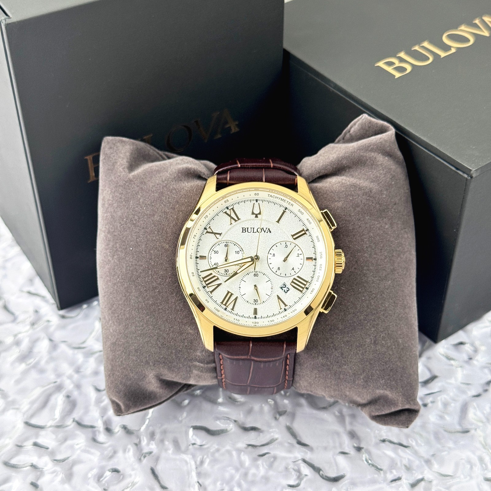 Bulova Men’s Classic Wilton White Dial Leather Strap Chronograph Watch 97B169