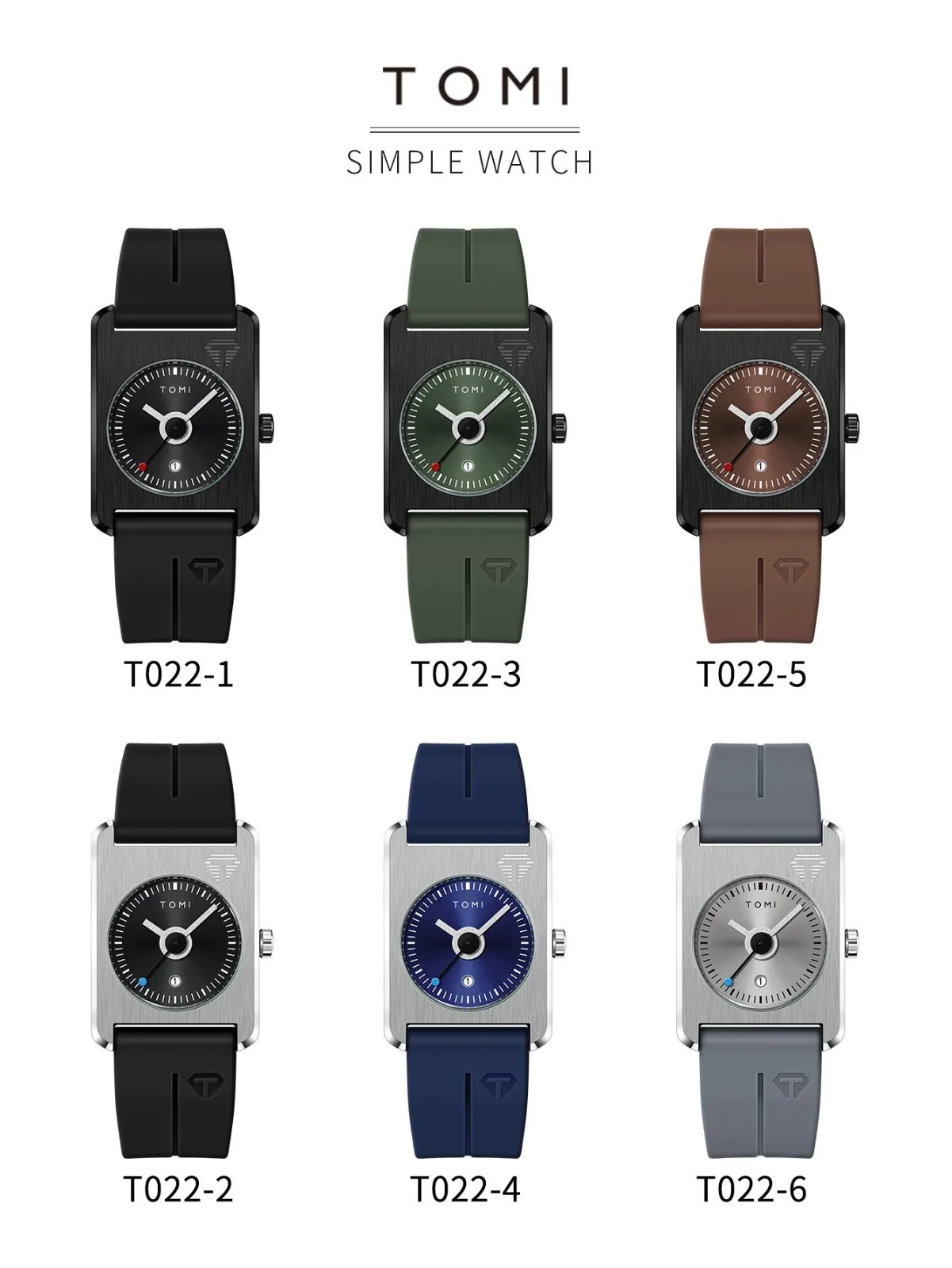 TOMI Minimalist Rectangle Quartz Watch Unisex Silicone Strap Magnetic Clasp 42mm