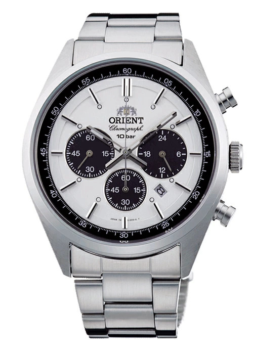 Orient WV0041TX Neo 70’s Solar Panda Chronograph Men Watch White Silver