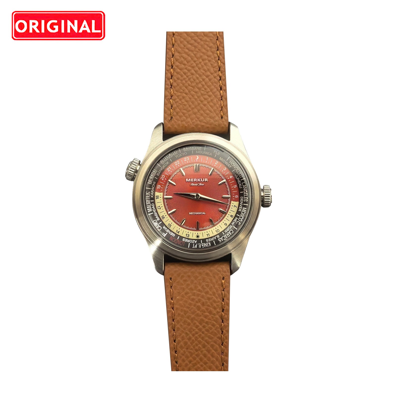 MERKUR Automatic Pilot Style World Time Red Men’s Watch LW91R