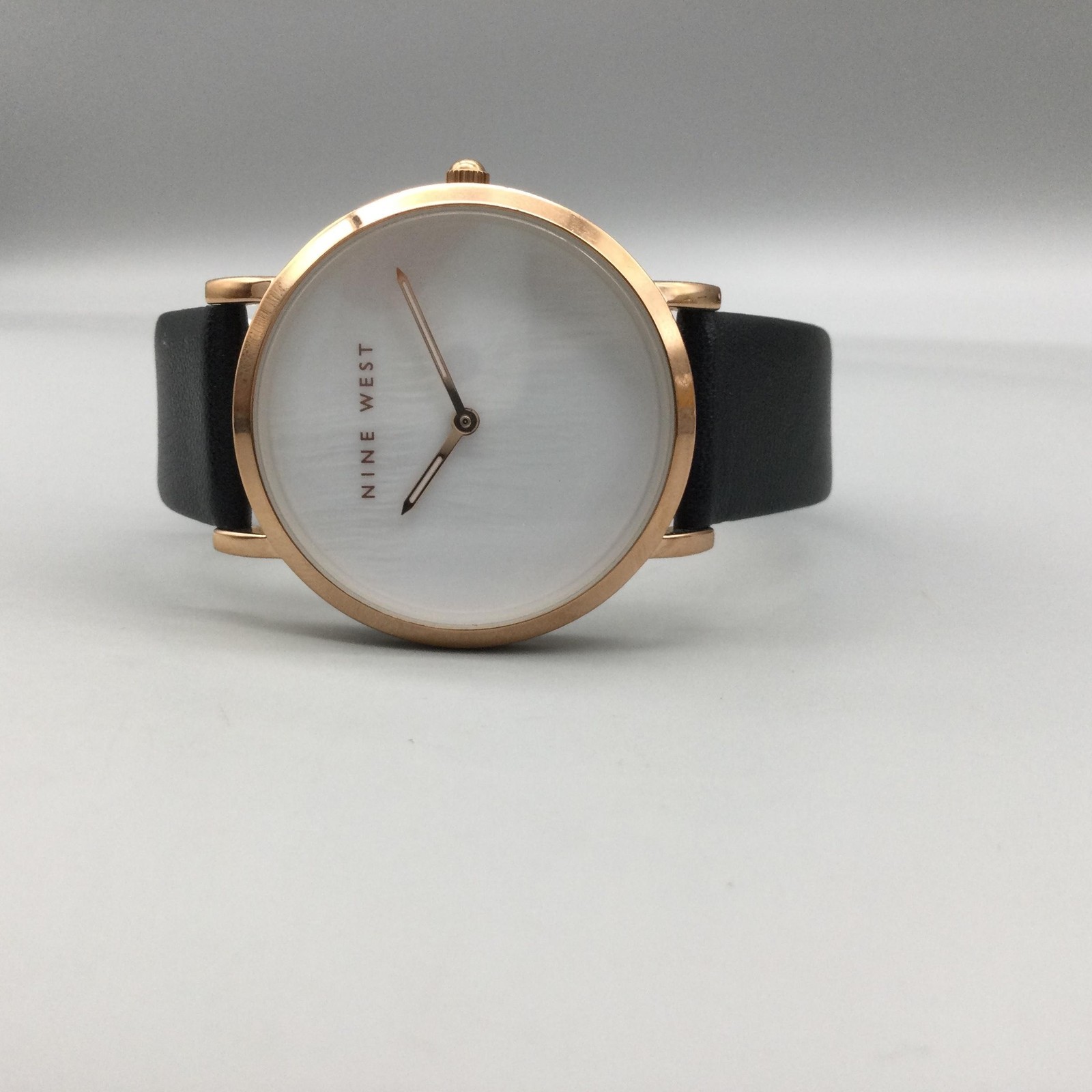 Nine West Womens Watch 37mm White Dial Black Strap Rose Gold Tone