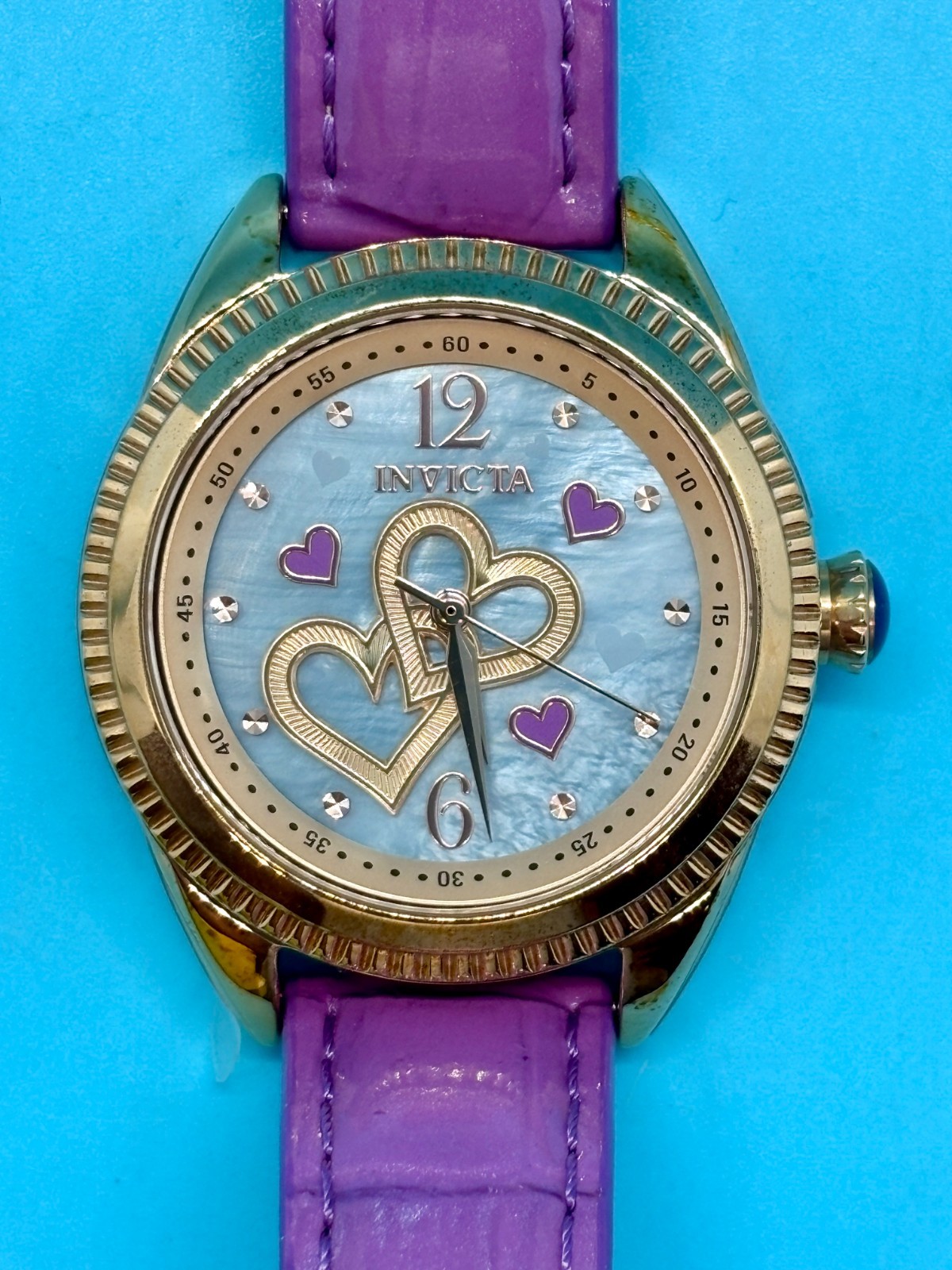 Invicta Wildflower Lady Watch 37136 Purple Leather Band Mother of Pearl Face NIB