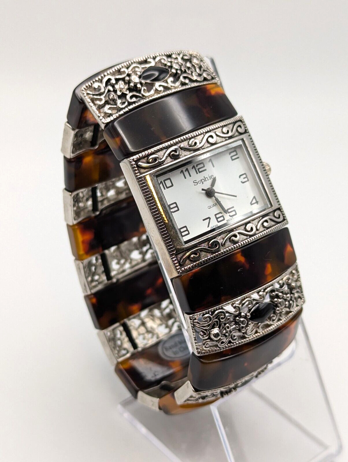 Sophie Ladies Watch Elastic Band White Face Brown & Silver Tone New Battery