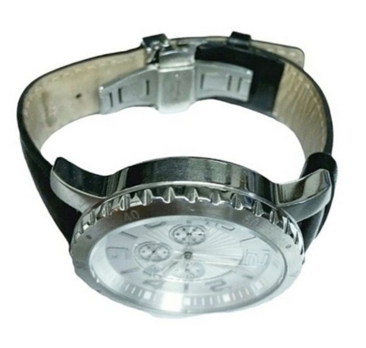 SILPADA Chronograph Black Leather Silver Case Bezel Unisex Boyfriend Style